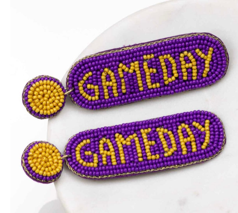 Gameday Beaded Purple & Gold Earrings