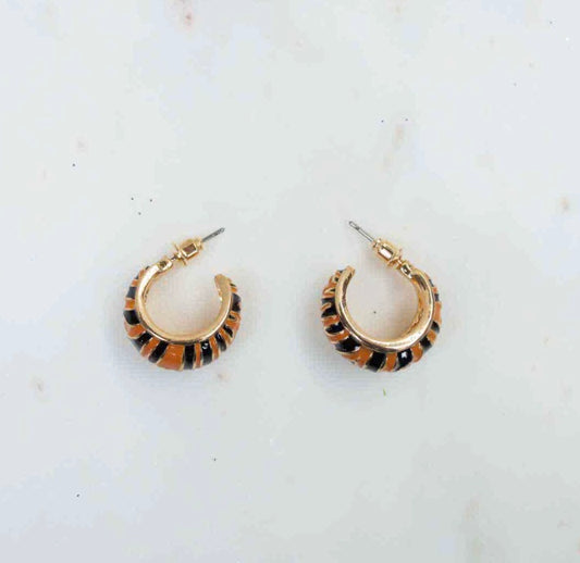 Tiger Stripe Hoop Earrings .5”