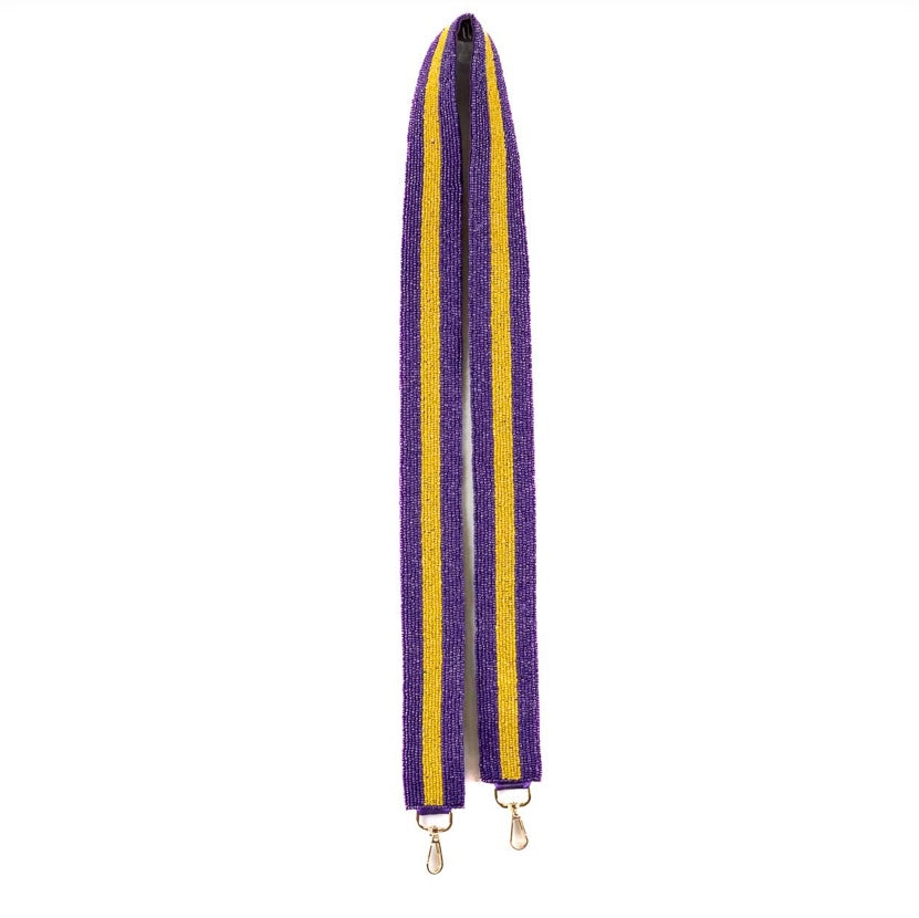 Gameday Purple & Gold Stripe Beaded Purse Strap
