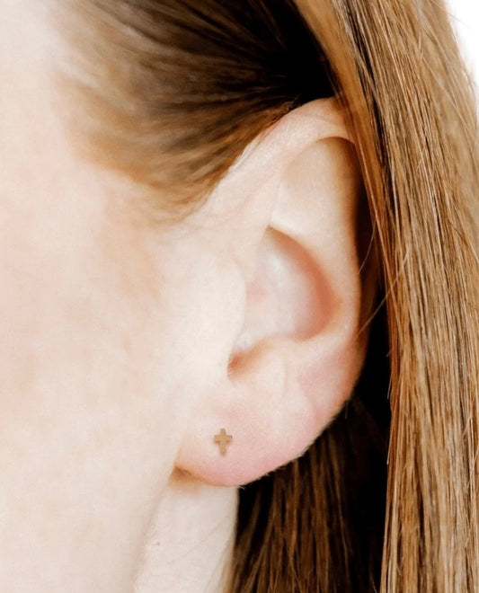 Screwback Stud Earrings - Micro Cross Gold