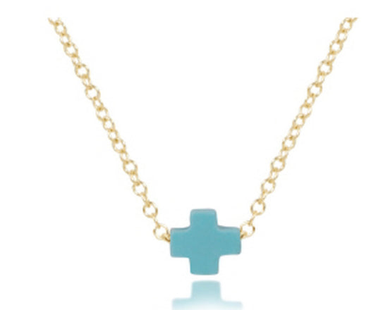 16" Necklace Gold - Signature Cross Small Turquoise