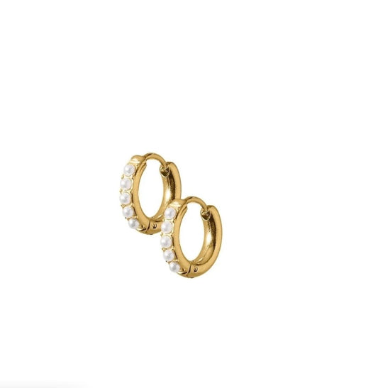 Huggie Earrings - Scarlett Hoop Gold 8mm Pearl