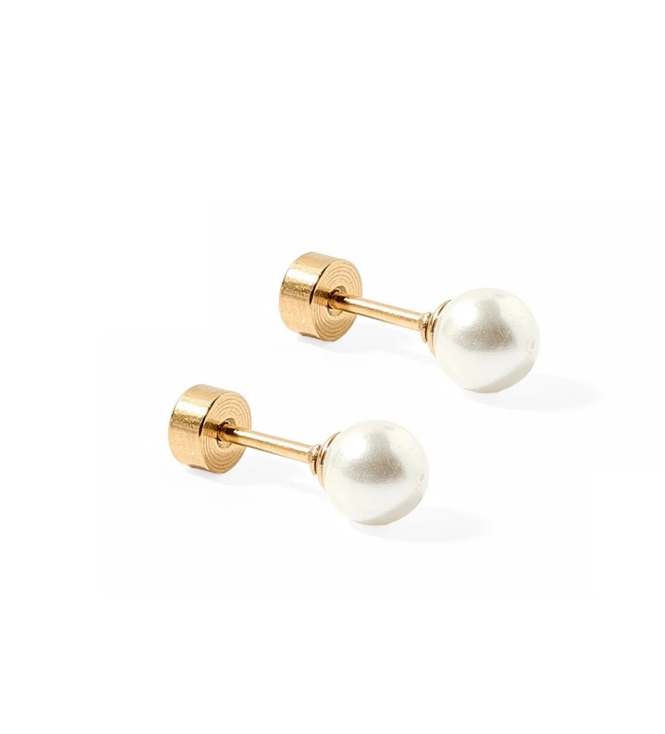 Screwback Stud Earrings - Payton Pearl White 5mm