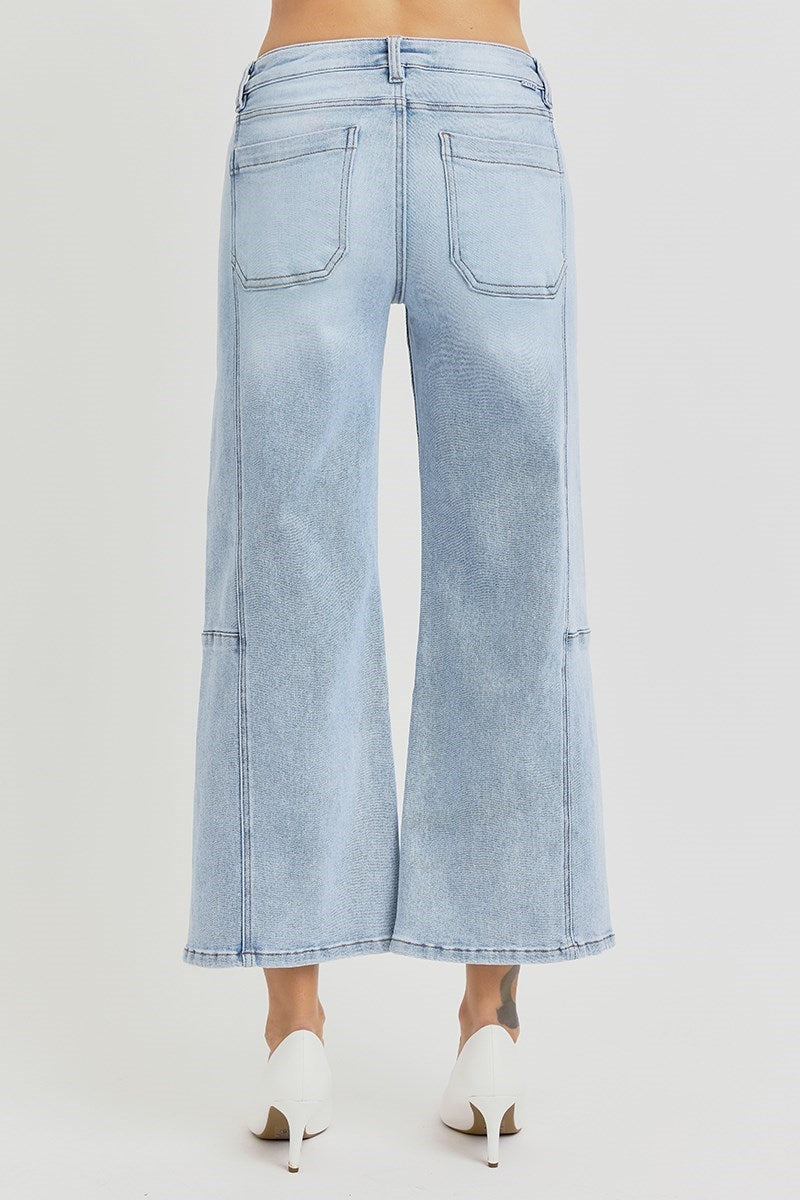 Brooklyn 57 High Rise Crop Wide Leg Seam Detail Jeans