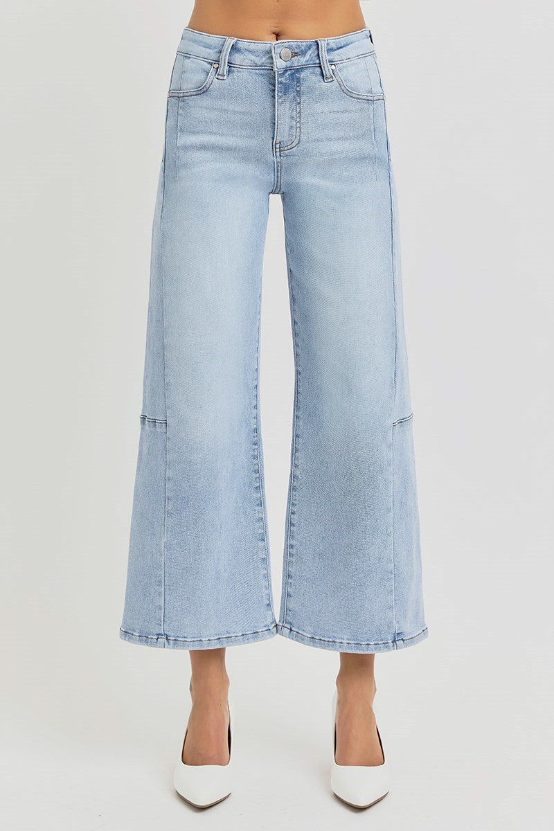 Brooklyn 57 High Rise Crop Wide Leg Seam Detail Jeans