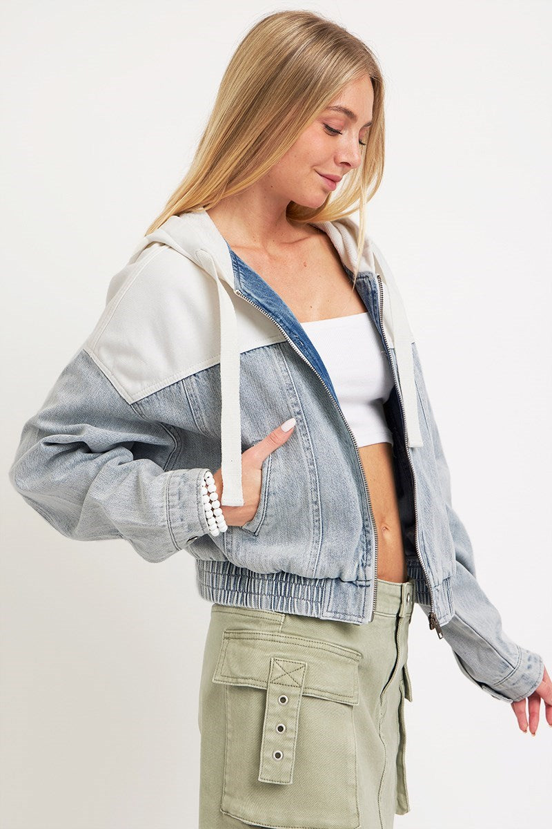 Kyleigh 12 Contrast Hooded Bomber Jacket