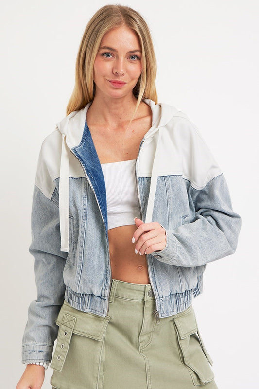 Kyleigh 12 Contrast Hooded Bomber Jacket