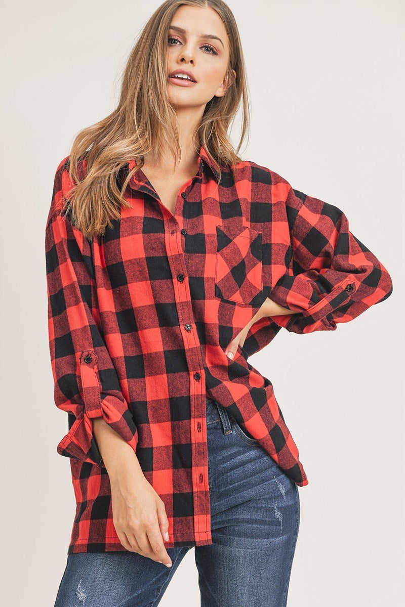 Classic Plaid Oversized Shirt Red