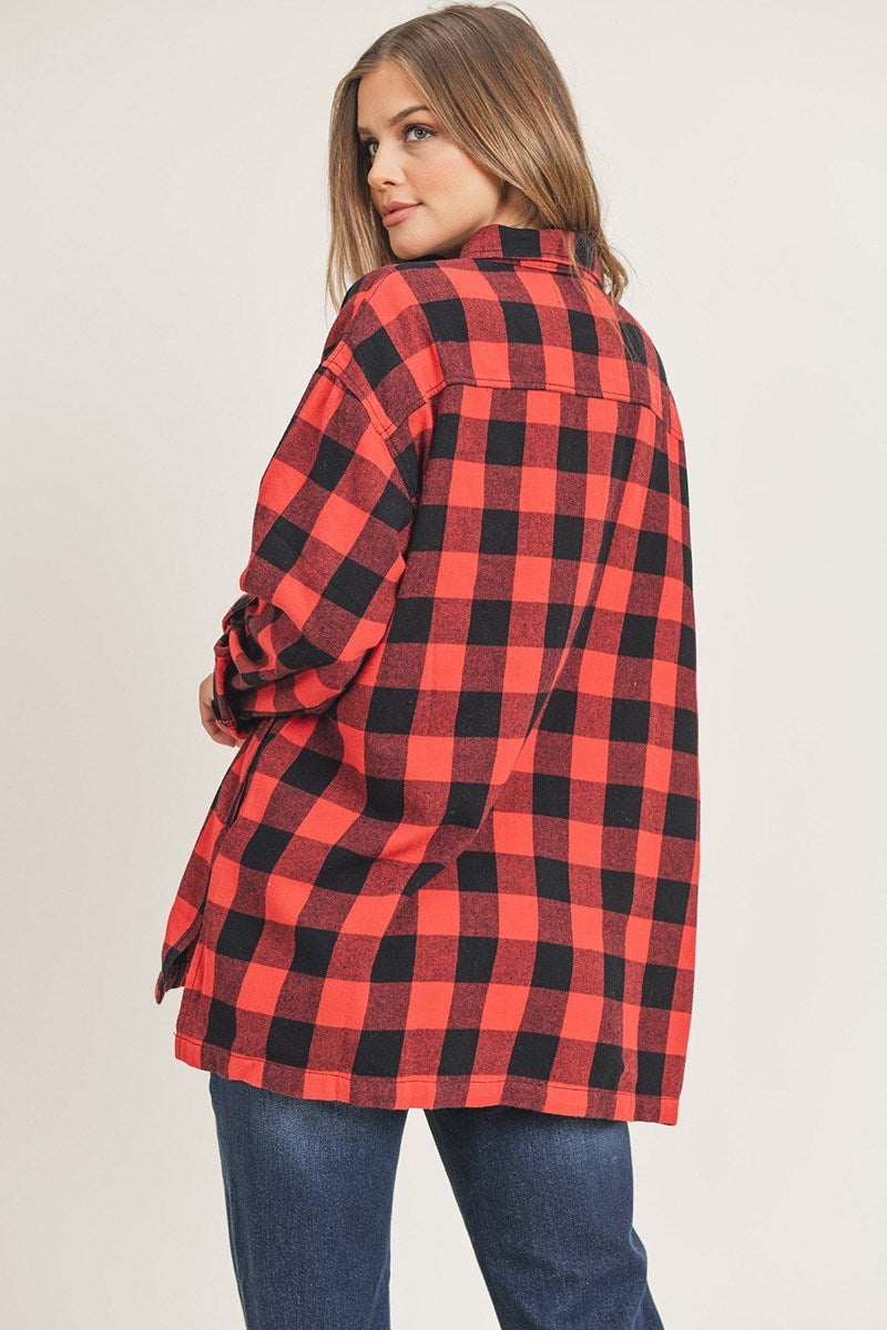 Classic Plaid Oversized Shirt Red