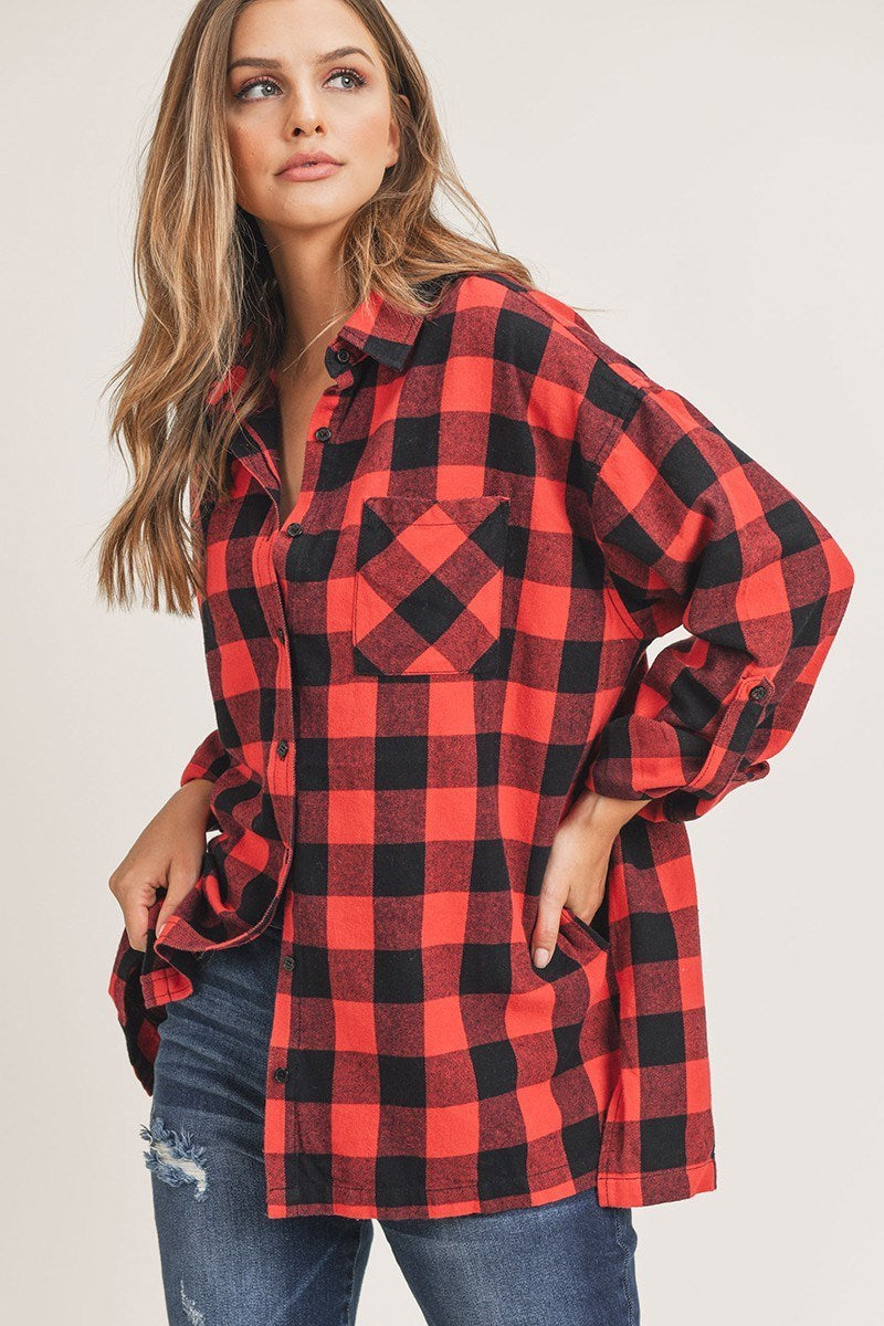 Classic Plaid Oversized Shirt Red