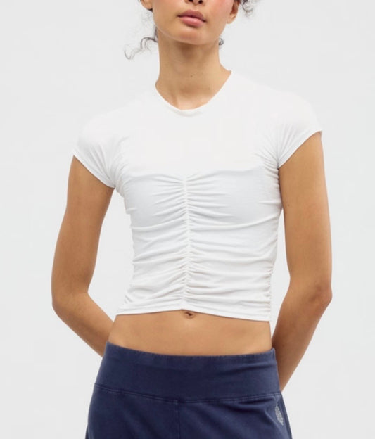 Tempo Ruched Short Sleeve White
