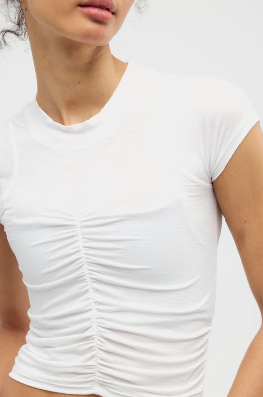Tempo Ruched Short Sleeve White