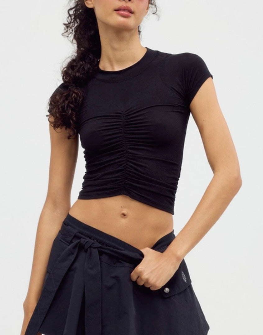 Tempo Ruched Short Sleeve Black