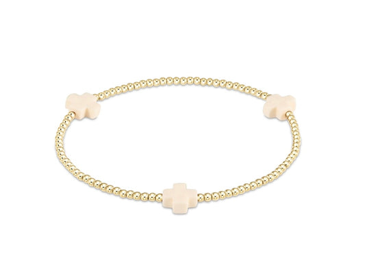 Signature Cross Gold Pattern 3mm Bead Bracelet - Off White
