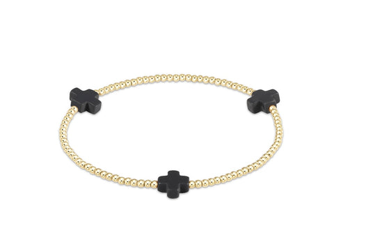 Signature Cross Gold Pattern 3mm Bead Bracelet - Onyx