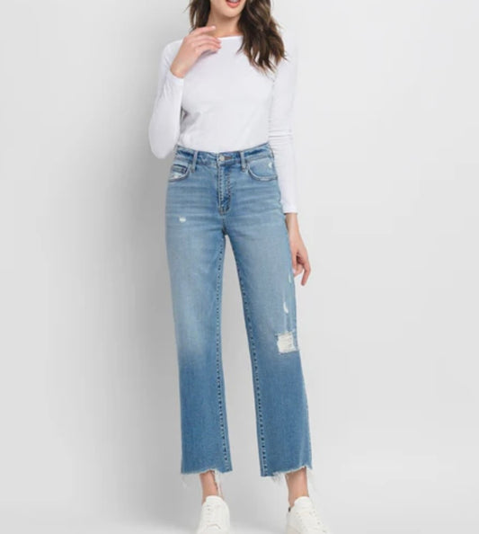 Blue Grove - High Rise Distressed Slim Wide Leg Jeans