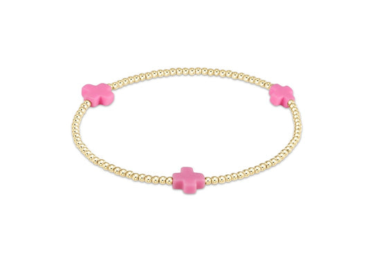 Signature Cross Gold Pattern 3mm Bead Bracelet - Bright Pink