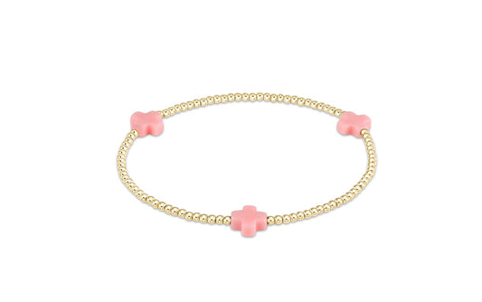 Signature Cross Gold Pattern 3mm Bead Bracelet - Pink