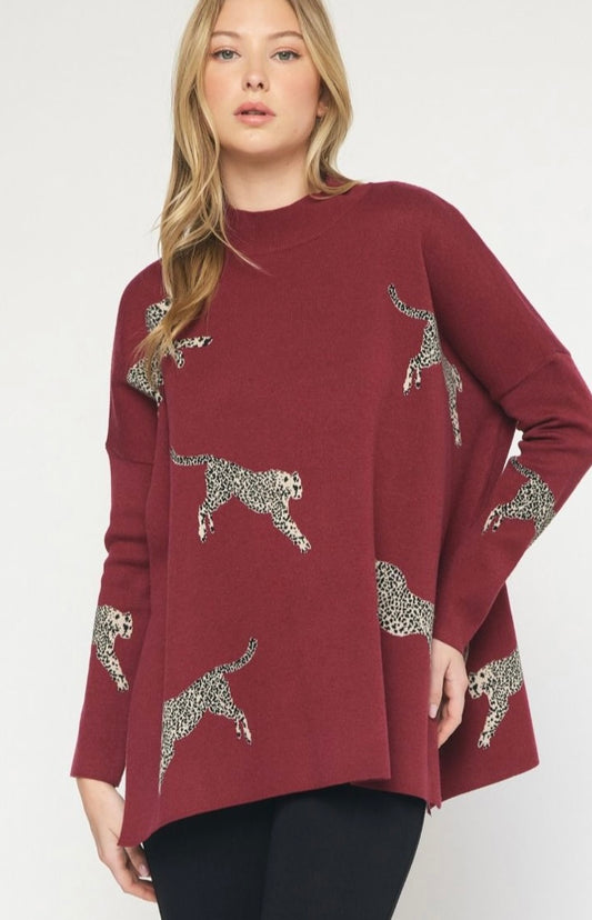 Fall For Wild Card Sweater Burgundy