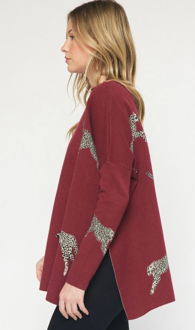 Fall For Wild Card Sweater Burgundy