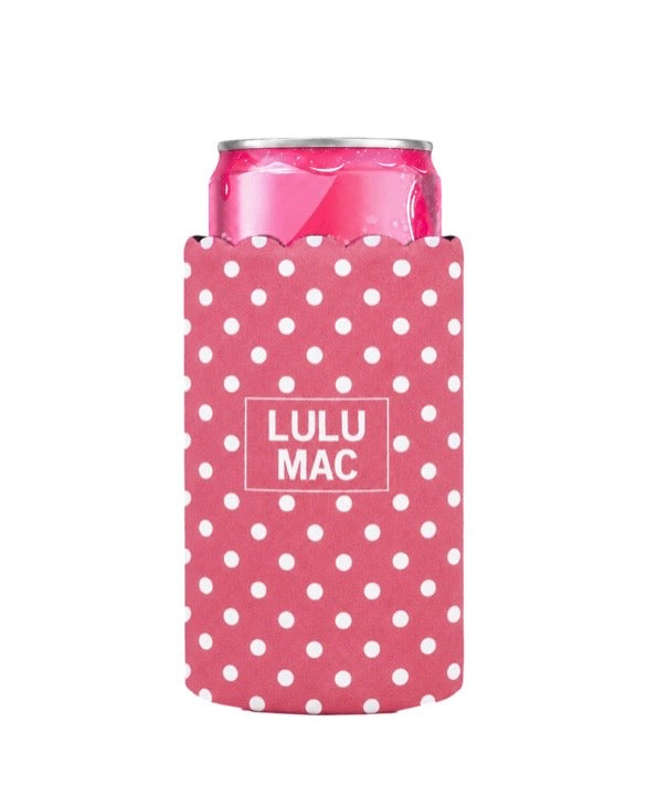 Slim Can Koozie Hot Pink/White Dot