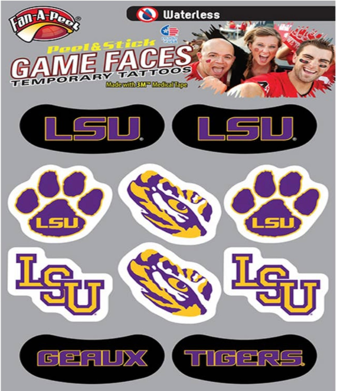 LSU Game Faces Temporary Tattoos