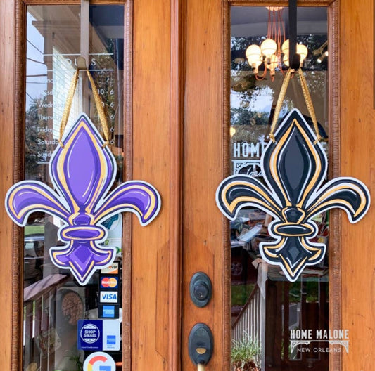 Reversible LSU & Saints Fleur De Lis Door Hanger