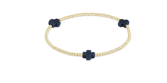 Signature Cross Gold Pattern 2mm Bead Bracelet - NAVY