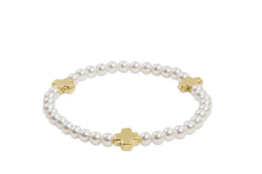 Signature Cross Pearl Pattern 4mm Bead Bracelet - Gold