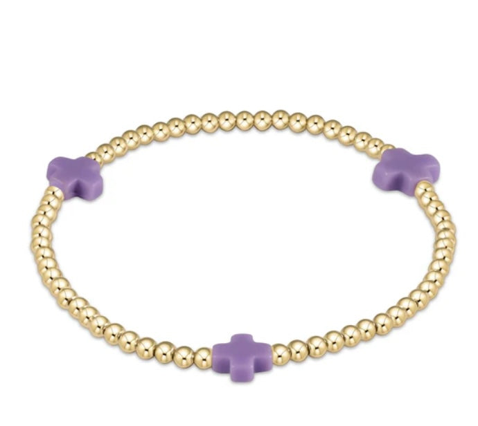 Signature Cross Gold Pattern 3mm Bead Bracelet - PURPLE