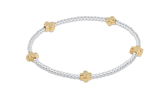 Signature Cross Small Sterling Mixed Metal Pattern 2mm Bead Bracelet - Gold