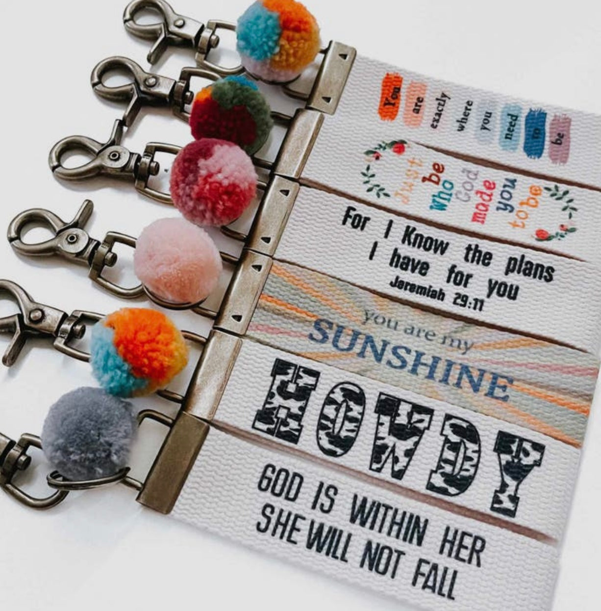 Words To Live By Canvas Keychain with Pompom