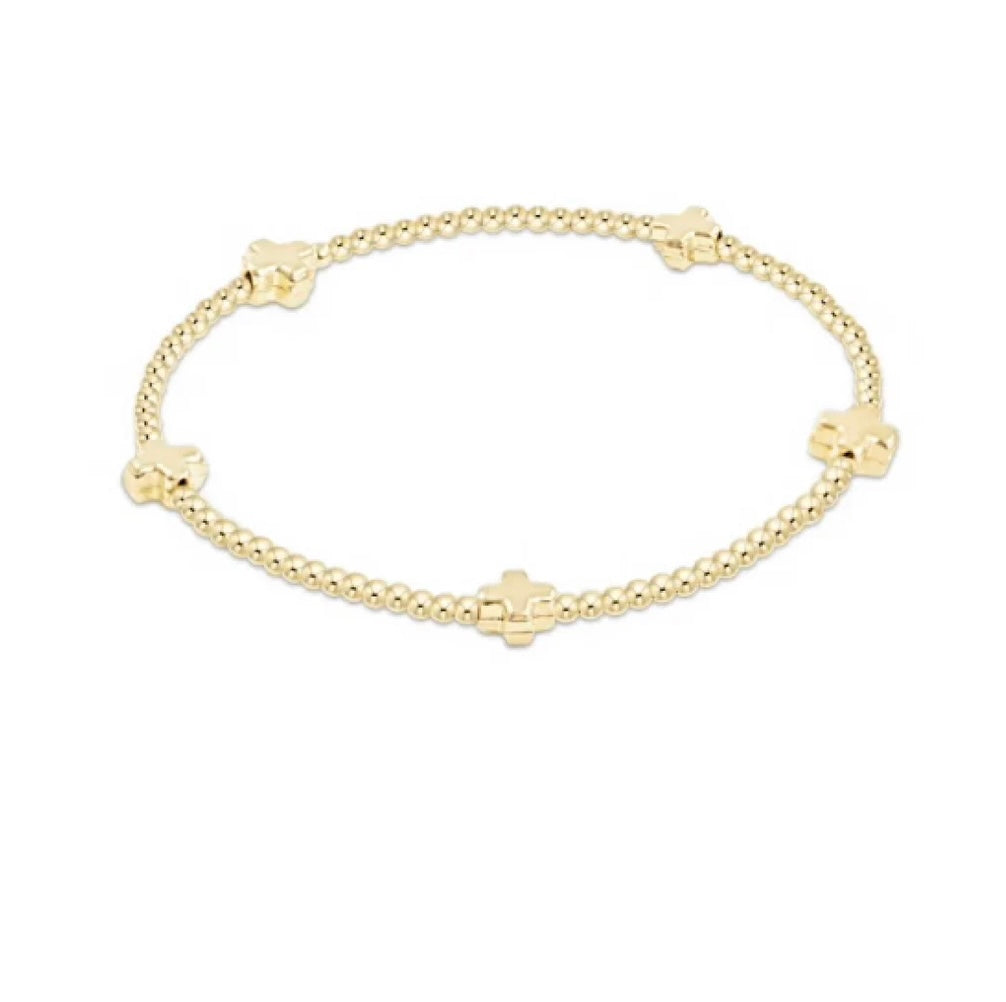 Egirl Signature Cross Small Gold Pattern 2mm Bead Bracelet - Gold