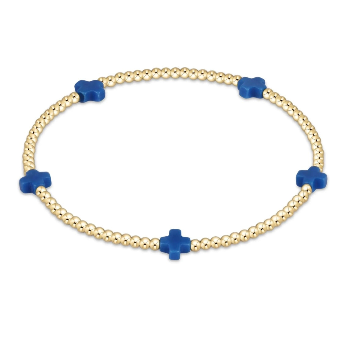 Signature Cross Small Gold Pattern 2mm Bead Bracelet - Cobalt