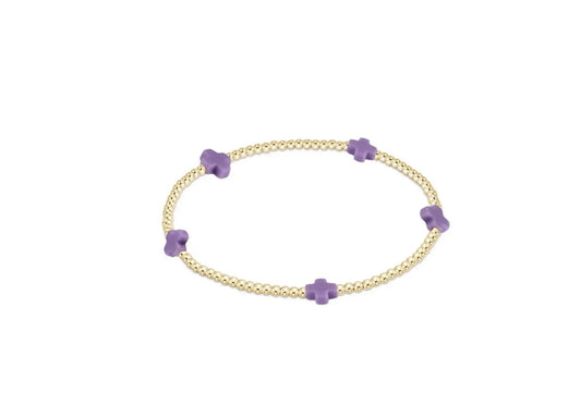 Signature Cross Small Gold Pattern 2mm Bead Bracelet - Purple