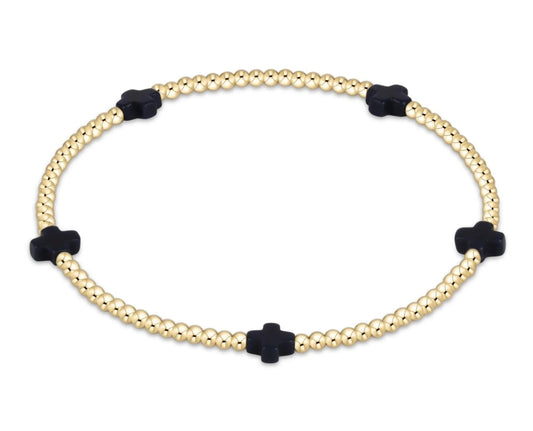 Signature Cross Small Gold Pattern 2mm Bead Bracelet - Navy