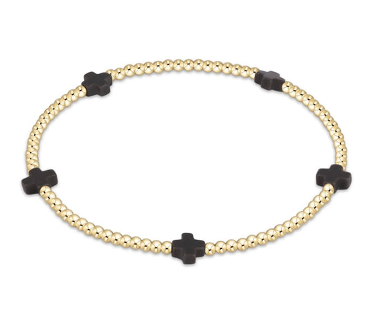 Signature Cross Small Gold Pattern 2mm Bead Bracelet - Charcoal