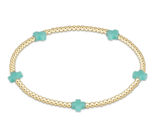 Signature Cross Small Gold Pattern 2mm Bead Bracelet - Mint