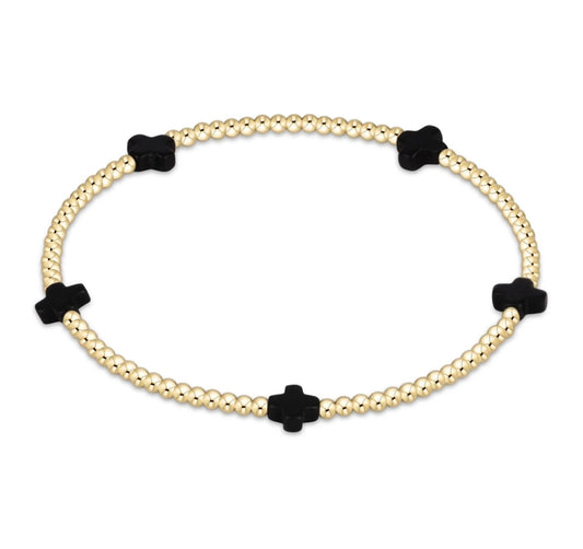 Signature Cross Small Gold Pattern 2mm Bead Bracelet - Onyx