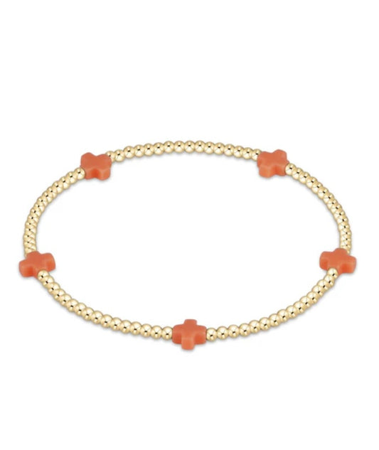 Signature Cross Small Gold Pattern 2mm Bead Bracelet - Coral