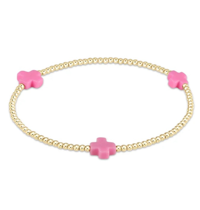 eGirl Signature Cross Gold Pattern 3mm Bead Bracelet - Bright Pink