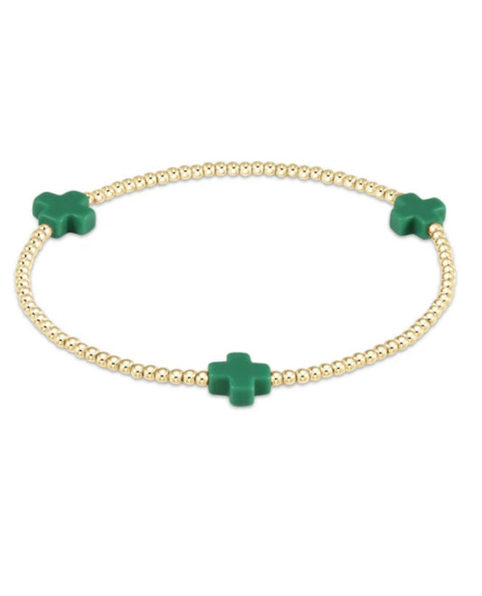 eGirl Signature Cross Gold Pattern 3mm Bead Bracelet - Emerald