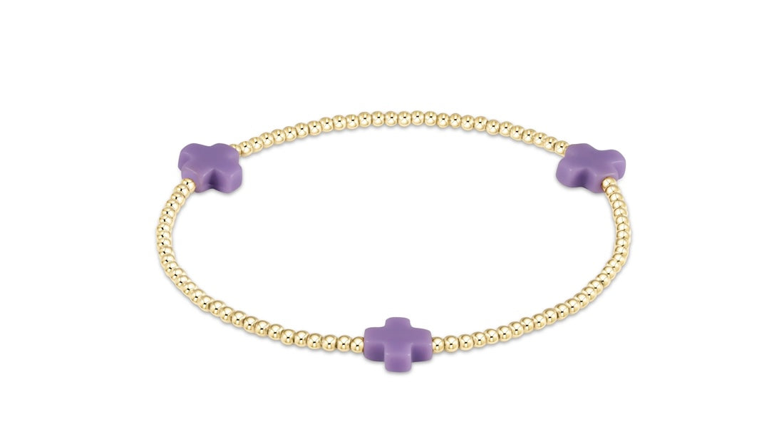 Signature Cross Gold Pattern 2mm Bead Bracelet - Purple