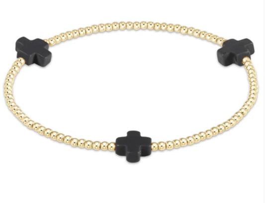 Signature Cross Gold Pattern 2mm Bead Bracelet - Onyx