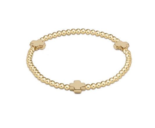 Signature Cross Gold Pattern 3mm Bead Bracelet Gold