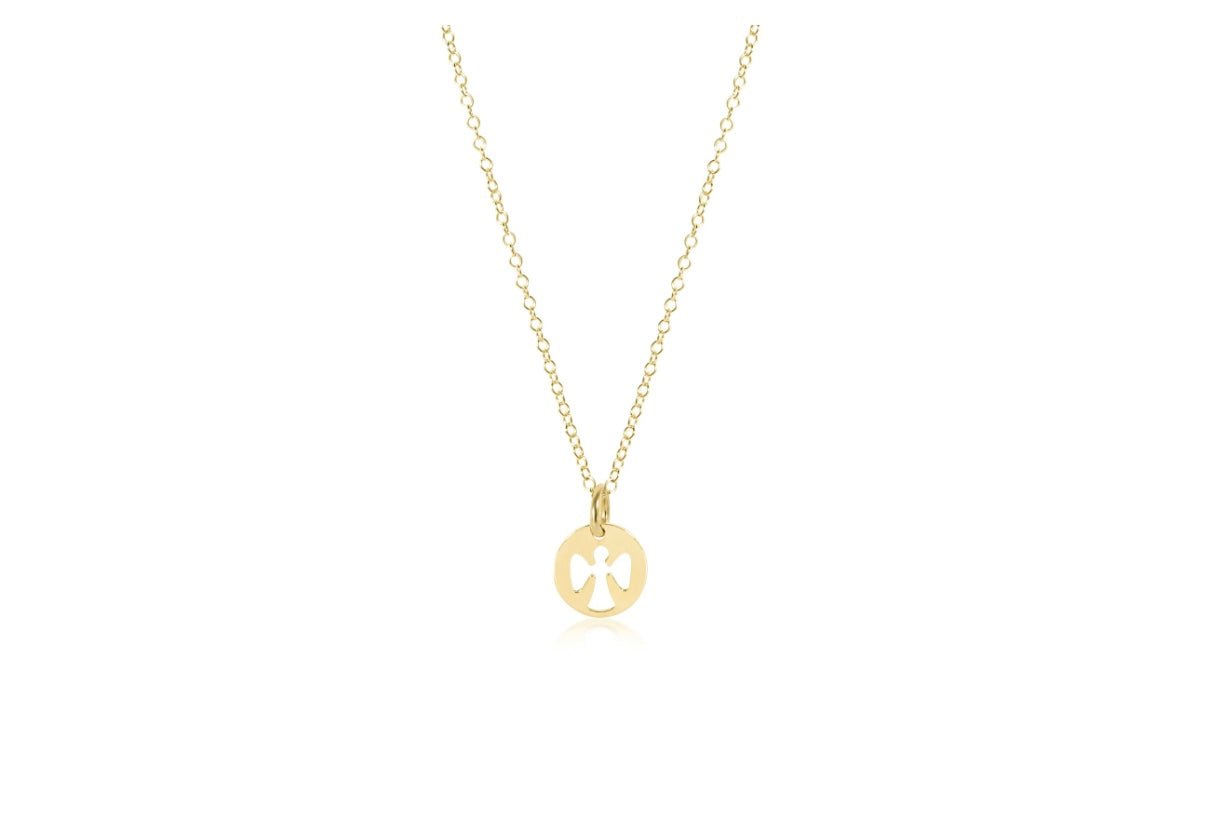 16” Necklace Guardian Angel Small Gold Disc