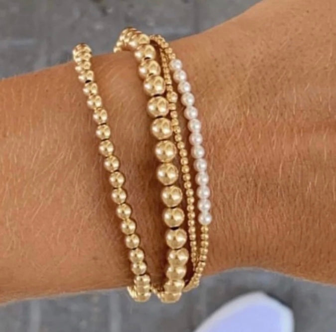 Gold Bliss 2mm Bead Bracelet - Pearl