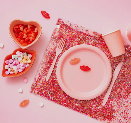Red & Pink Confetti Place Mat + Desk Pad