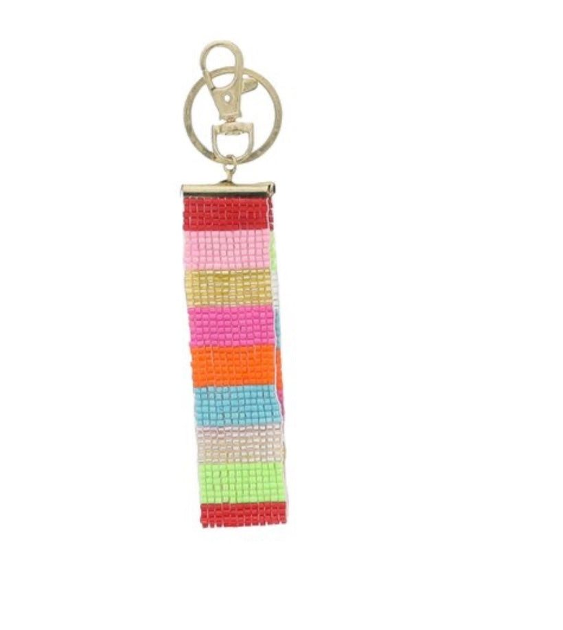 ORANGE, PINK, GOLD, LIGHT PINK, RED, Lime STRIPED BEADED KEYCHAIN