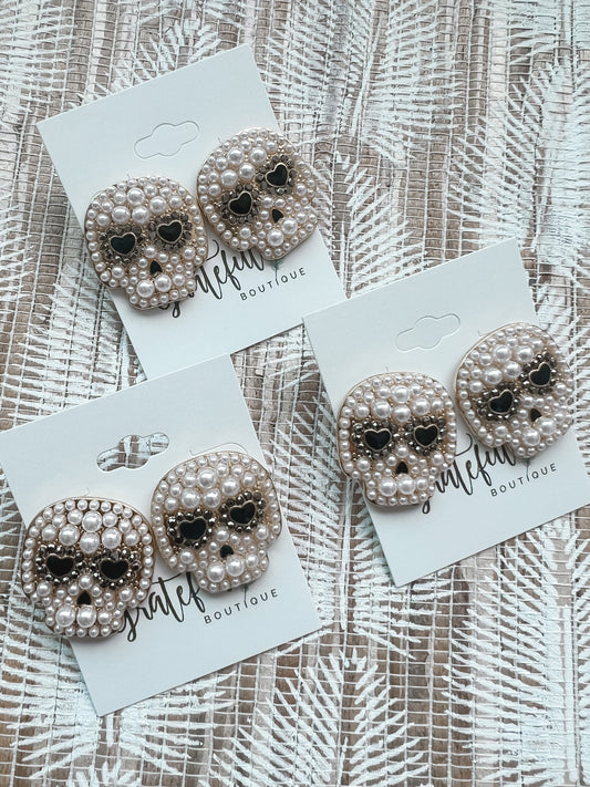 Pearl Skull Stud Earrings